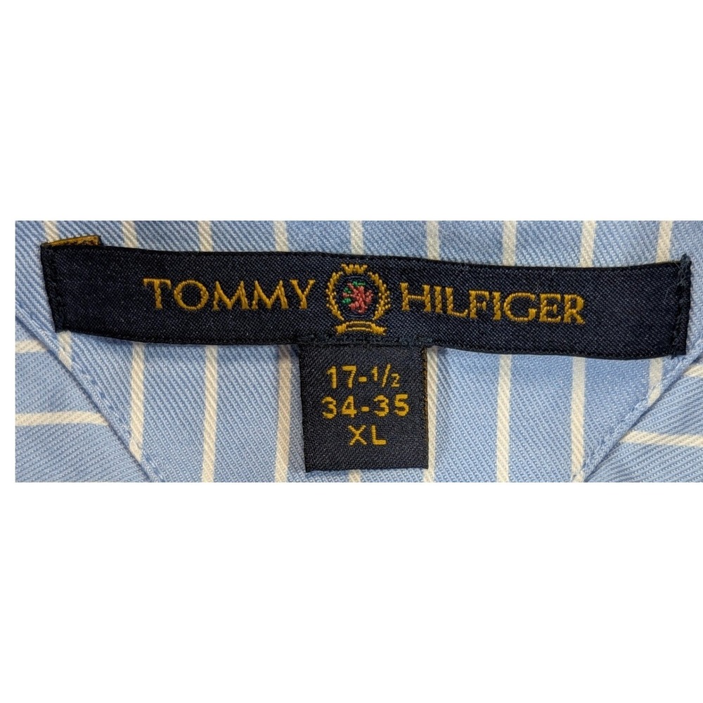 Tommy Hilfiger Mens XL Blue White Striped French Cuff Dress Shirt 17.5 34-35 - Picture 4 of 8